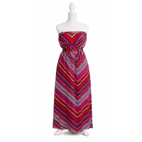 She's Cool Striped Multi Color Strapless Sheer Lined Maxi Dress XL - Picture 4 of 8